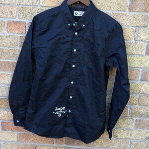 AAPE By a Bathing Ape Black Long Sleeve Embroidered Button Up Shirt Small BNWT